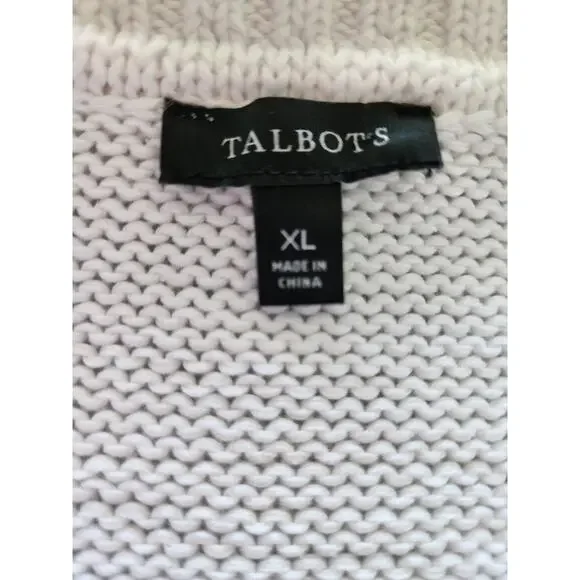 Talbot's Women's XL White Cable Knit Sweater With‎ Blue & Red Stripes Nautical - Picture 5 of 8
